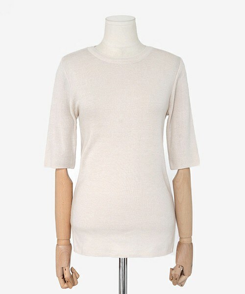 DHOLIC（ディーホリック）の「ハーフスリーブスリムニットプルオーバー（ニット/セーター・レディース・ディープスカイブルー/ピンク/カーキ/ベージュ/アイボリー/ブラック・FREE）」の4枚目の写真