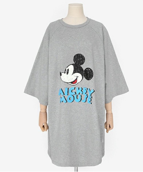 DHOLIC（ディーホリック）の「ミッキープリントラグランスリーブビックTシャツ（Tシャツ/カットソー・レディース・ホワイト/グレー・FREE）」の2枚目の写真