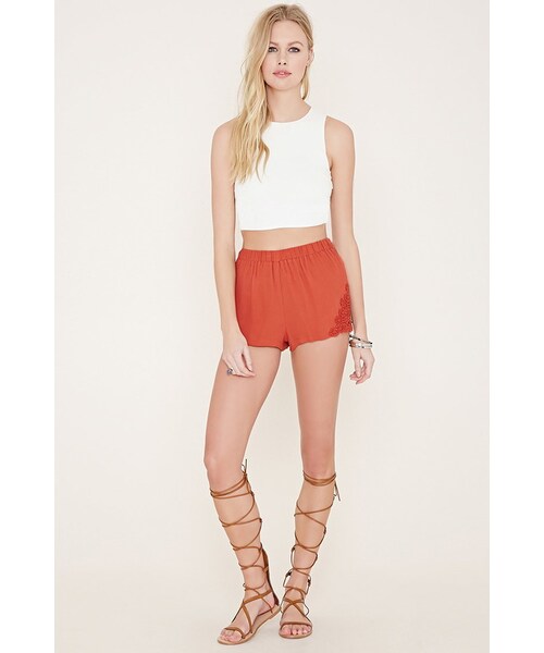 FOREVER 21（フォーエバー トゥエンティーワン）の「FOREVER 21 floral crochet-paneled shorts（その他パンツ・レディース・Black/Green/Red・XS/S/M/L）」の8枚目の写真