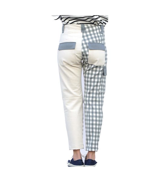 NIRAME.CO（ニラメッコ）の「武者がえしパンツ　ホワイトデニム×チェック（デニムパンツ・レディース・その他）」の5枚目の写真