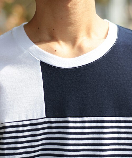 UNION STATION(ユニオンステーション)の「デザインアートボーダーTシャツ(Tシャツ/カットソー・メンズ・ホワイト×ネイビー・SMALL/MEDIUM/LARGE/LL)」の4枚目の写真