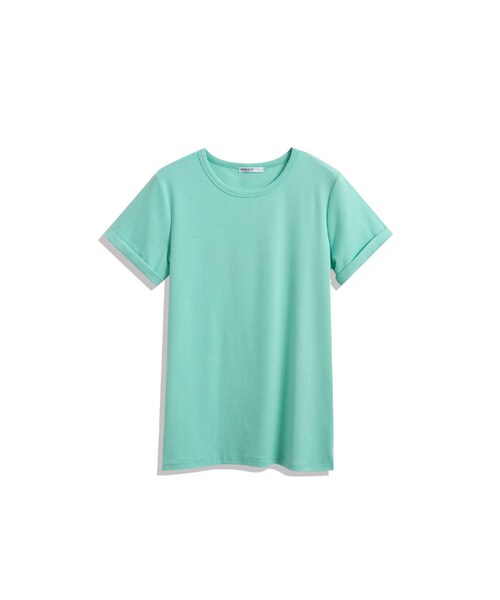 QUEEN SHOP（クイーンショップ）の「極致舒適 觸感柔順棉料以反摺袖為衣著增添設計感素面基本款 多色選擇 多元搭配~與格子襯衫 or 牛仔外套一同穿搭展現清新女孩的無敵魅力吧！（トップス・レディース・黑/灰/白/藍/綠/紫/西瓜紅・F）」の3枚目の写真