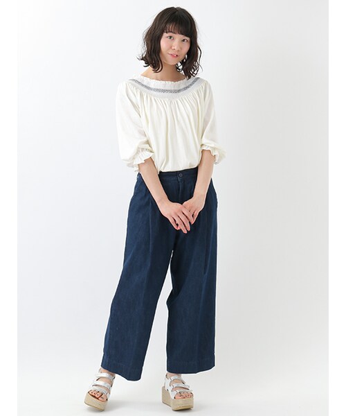 w closet（ダブルクローゼット）の「デニム8分丈ワイドタックパンツ（パンツ・レディース・ブルー/ネイビー/ホワイト・FREE）」の12枚目の写真