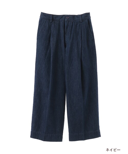 w closet（ダブルクローゼット）の「デニム8分丈ワイドタックパンツ（パンツ・レディース・ブルー/ネイビー/ホワイト・FREE）」の3枚目の写真