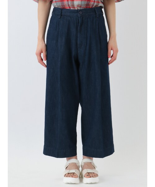 w closet（ダブルクローゼット）の「デニム8分丈ワイドタックパンツ（パンツ・レディース・ブルー/ネイビー/ホワイト・FREE）」の4枚目の写真