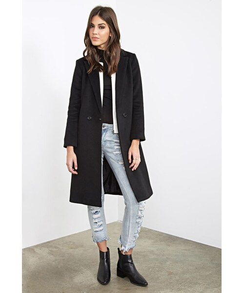 FOREVER 21（フォーエバー トゥエンティーワン）の「クラシックウールブレンドオーバーコート（ジャケット/アウター・レディース・BLACK・Medium）」の2枚目の写真