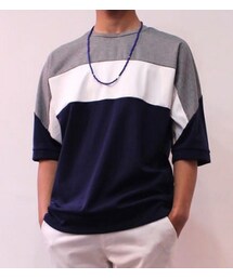 Cuirs | フェイクレザー切り替え5分袖Tシャツ(Tシャツ/カットソー)