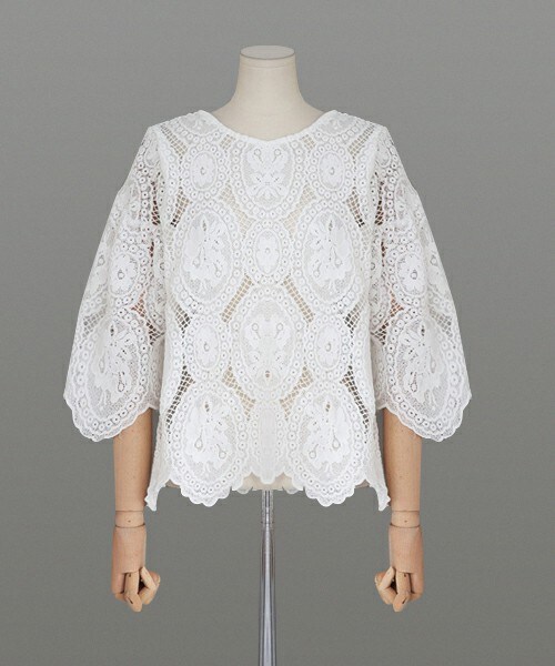 DHOLIC（ディーホリック）の「スカラップヘムレースブラウス（シャツ/ブラウス・レディース・ライトカーキ/ホワイト/スカイブルー・FREE）」の2枚目の写真