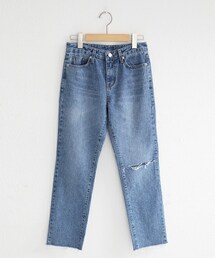 DHOLIC | フレイドヘムニーカットストレートデニムパンツ(デニムパンツ)