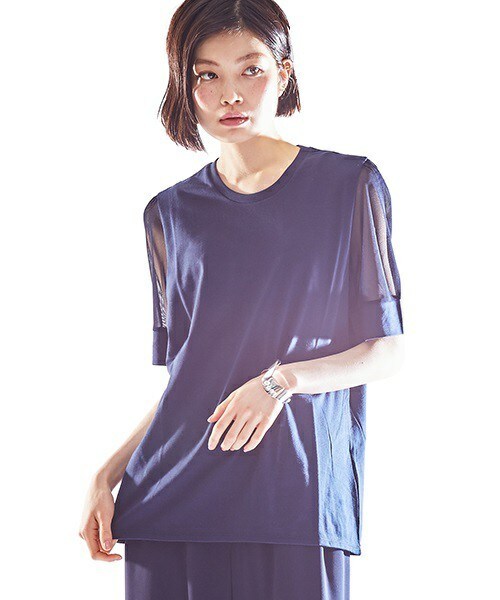 JOHN LAWRENCE SULLIVAN（ジョンローレンスサリバン）の「JOHN LAWRENCE SULLIVAN  シアースリーブカットソー（Tシャツ/カットソー・レディース・ホワイト/ネイビー・FREE）」の2枚目の写真