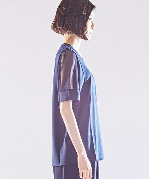 JOHN LAWRENCE SULLIVAN（ジョンローレンスサリバン）の「JOHN LAWRENCE SULLIVAN  シアースリーブカットソー（Tシャツ/カットソー・レディース・ホワイト/ネイビー・FREE）」の8枚目の写真