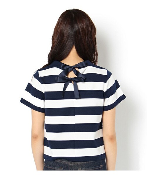 mysty woman（ミスティウーマン）の「ボーダーバックリボンTシャツ 