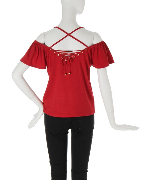 EVRIS（エヴリス）の「レースアップオフショルTOPS（トップス・レディース・ホワイト/ブラック/レッド/ベージュ・F）」の9枚目の写真