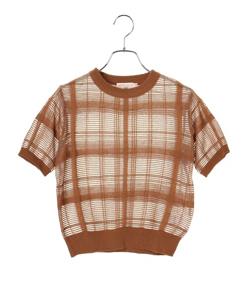 earth music&ecology（アースミュージックアンドエコロジー）の「【Special Price】＜WEB限定大きな・小さなサイズ＞シアーチェックニットプルオーバー（トップス・アイボリー/ブラック/キャメル/ブルー・XS/L）」の3枚目の写真