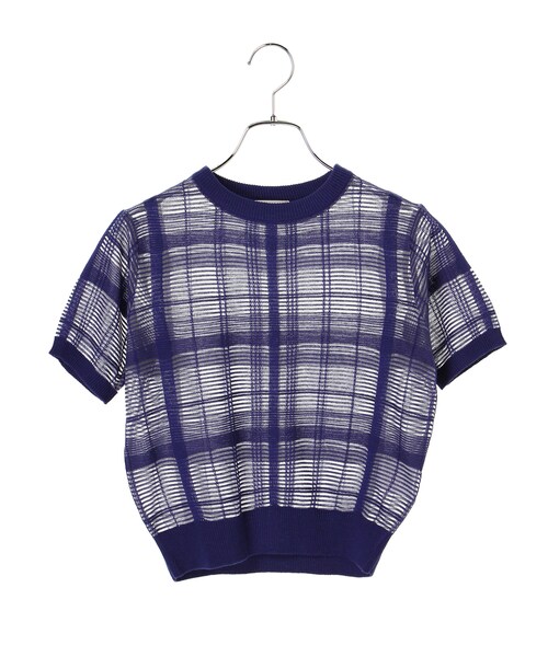 earth music&ecology（アースミュージックアンドエコロジー）の「【Special Price】＜WEB限定大きな・小さなサイズ＞シアーチェックニットプルオーバー（トップス・アイボリー/ブラック/キャメル/ブルー・XS/L）」の4枚目の写真