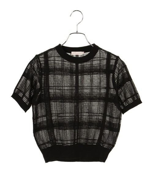 earth music&ecology（アースミュージックアンドエコロジー）の「【Special Price】＜WEB限定大きな・小さなサイズ＞シアーチェックニットプルオーバー（トップス・アイボリー/ブラック/キャメル/ブルー・XS/L）」の2枚目の写真