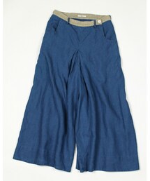 45R 軽い ウエストゴム インディゴ リネンブレンド キュロット 45rpm