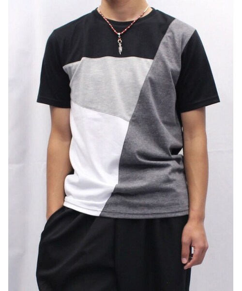 Cuirs（キュイー）の「モノトーン切り替えTシャツ（Tシャツ/カットソー・メンズ・グレー/ホワイト/ブラック・Mサイズ/Lサイズ）」の3枚目の写真