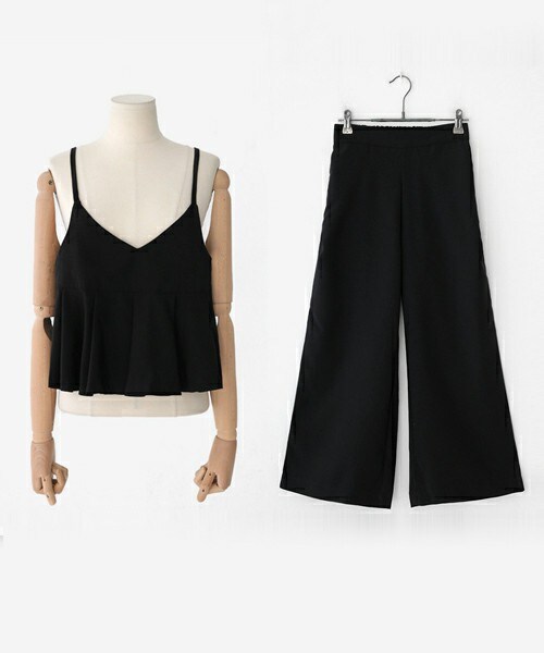 DHOLIC（ディーホリック）の「2TYPEプリーツヘムビスチェ&ハイウエストイージーワイドパンツSET（その他パンツ・レディース・ブルーデニム/ブラック・FREE）」の2枚目の写真