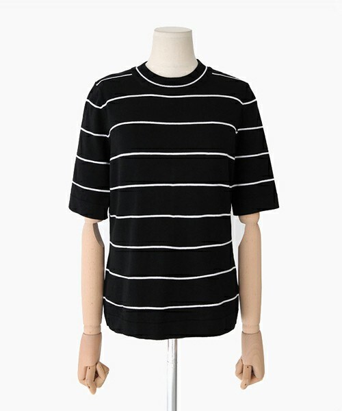 DHOLIC（ディーホリック）の「スリムフィットボーダーニットTシャツ（Tシャツ/カットソー・レディース・ホワイト/ブラック・FREE）」の2枚目の写真