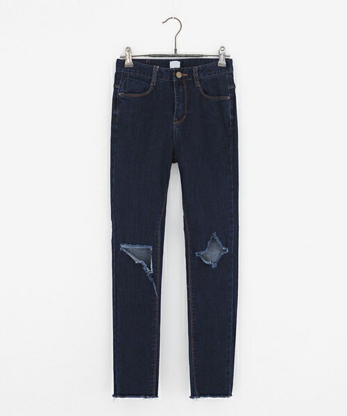 DHOLIC（ディーホリック）の「二ーカットアウトスキニーデニムパンツ（デニムパンツ・レディース・ブルーデニム/ディープブルーデニム・S/M/L）」の2枚目の写真