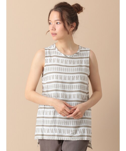 SEVENDAYS=SUNDAY（セブンデイズサンデイ）の「総柄プリント ノースリーブブラウス（ワンピース/ドレス・ブラック/カーキ・M/L）」の3枚目の写真