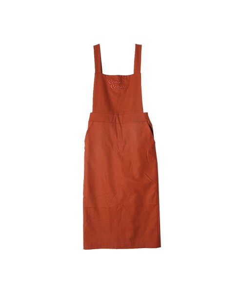 刺繍ロゴロングサロペットスカート(オレンジ)