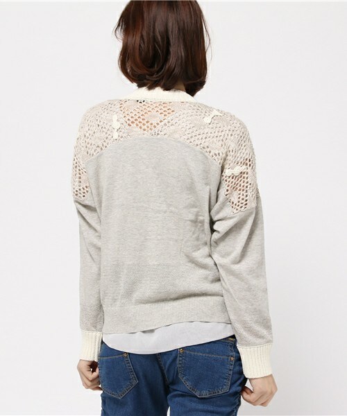 FRAPBOIS（フラボア）の「レースニット（カーディガン/ボレロ・レディース・グレー/ネイビー・1）」の5枚目の写真