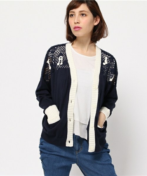 FRAPBOIS（フラボア）の「レースニット（カーディガン/ボレロ・レディース・グレー/ネイビー・1）」の2枚目の写真