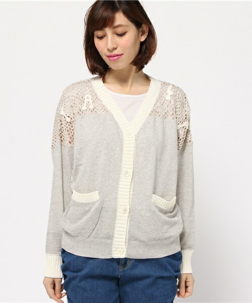 FRAPBOIS（フラボア）の「レースニット（カーディガン/ボレロ・レディース・グレー/ネイビー・1）」の3枚目の写真
