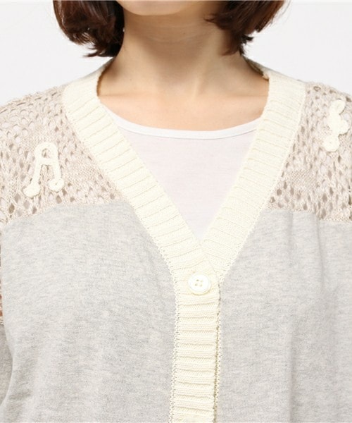 FRAPBOIS（フラボア）の「レースニット（カーディガン/ボレロ・レディース・グレー/ネイビー・1）」の6枚目の写真