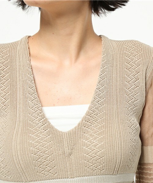 mame（マメ）の「mame ウエストマークニットワンピース（ワンピース・レディース・ベージュ/ネイビー・1）」の6枚目の写真