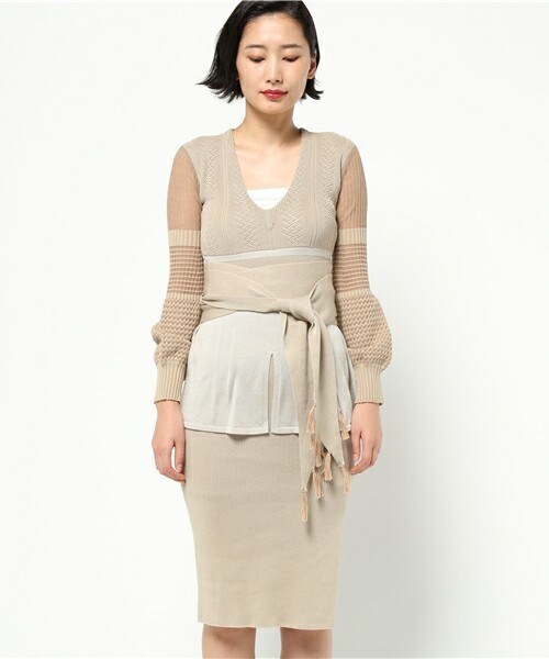 mame（マメ）の「mame ウエストマークニットワンピース（ワンピース・レディース・ベージュ/ネイビー・1）」の3枚目の写真