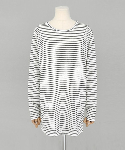 DHOLIC（ディーホリック）の「2TYPEロングスリーブリネンTシャツ（Tシャツ/カットソー・レディース・ホワイト/ベージュ/カーキ/ストライプ・FREE）」の4枚目の写真