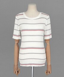 DHOLIC | ポイントカラーボーダーリブニットTシャツ(Tシャツ/カットソー)