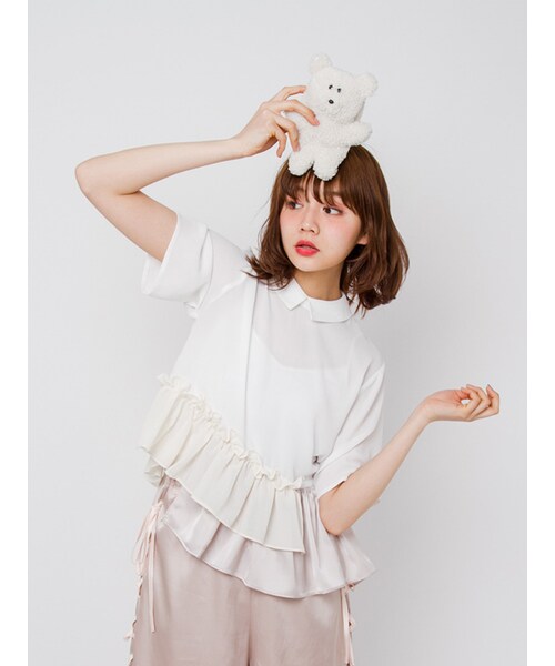 merry jenny（メリージェニー）の「いそざいキリカエシャツ（トップス・レディース・オフホワイト/ミントグリーン/ベージュ・F）」の7枚目の写真