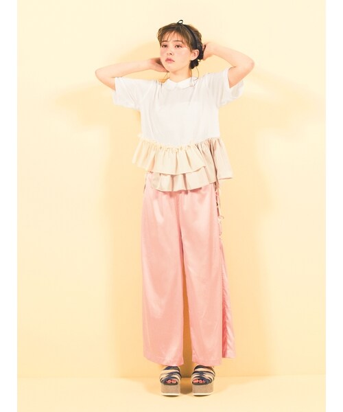 merry jenny（メリージェニー）の「いそざいキリカエシャツ（トップス・レディース・オフホワイト/ミントグリーン/ベージュ・F）」の5枚目の写真