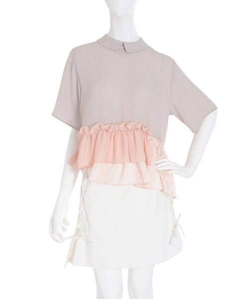 merry jenny（メリージェニー）の「いそざいキリカエシャツ（トップス・レディース・オフホワイト/ミントグリーン/ベージュ・F）」の9枚目の写真