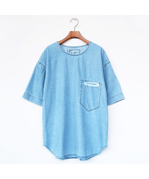 69(シックスティーナイン)の「Slit Pocket Tee(トップス・Light Indigo Blue・XS/S/M/L)」の1枚目の写真