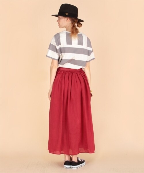 RNA-N（アールエヌエーエヌ）の「＜予約＞リネンギャザーラップスカート（スカート・レディース・ブラック/レッド・M）」の4枚目の写真