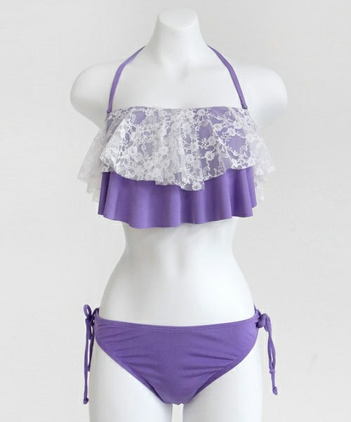 DHOLIC（ディーホリック）の「レースラッフルポイントビキニ（水着・レディース・レッド/イエロー/パープル・FREE）」の2枚目の写真