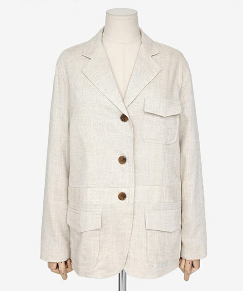 DHOLIC（ディーホリック）の「リネン混フラップポケットジャケット（テーラードジャケット・レディース・ディープスカイブルー/ピンク/ライトベージュ・FREE）」の2枚目の写真