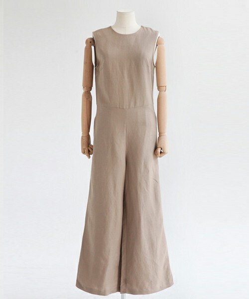 DHOLIC（ディーホリック）の「リネン混ラウンドネックワイドジャンプスーツ（つなぎ/オールインワン・レディース・ブラック/ダークベージュ・FREE）」の2枚目の写真