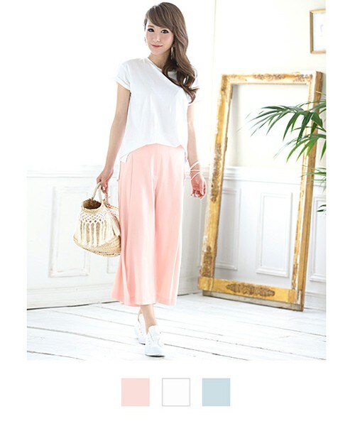 Rocotta by MOERY（ロコッタ）の「Rocotta(ロコッタ) スタイルUP美ガウチョ（スラックス・レディース・ホワイト/アイスブルー/ロコッタピンク・S/M）」の2枚目の写真