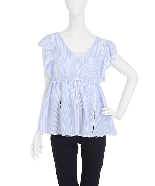 dazzlin（ダズリン）の「【sc】サッカーストライプブラウス（トップス・レディース・オフホワイト/ブルー/ネイビー・F）」の4枚目の写真