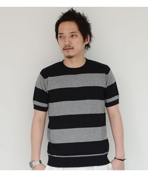 HAMNETT（ハムネット）の「【HAMNETT】 PUNCHING KNIT（トップス・メンズ・ネイビー/ブルー/ライトグレー/グレー(ボーダー)・S/M/L/XL）」の5枚目の写真