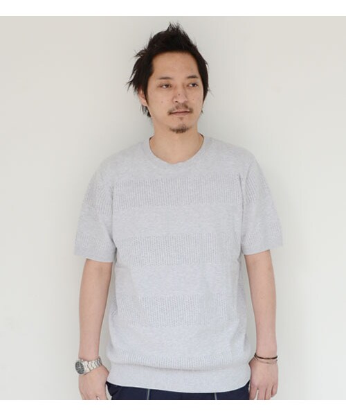 HAMNETT（ハムネット）の「【HAMNETT】 PUNCHING KNIT（トップス・メンズ・ネイビー/ブルー/ライトグレー/グレー(ボーダー)・S/M/L/XL）」の4枚目の写真