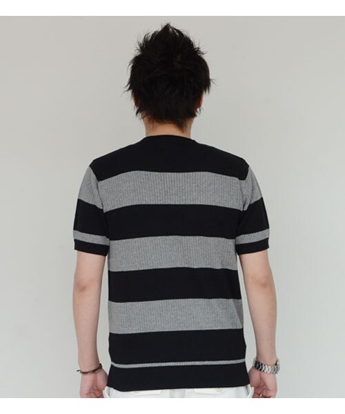HAMNETT（ハムネット）の「【HAMNETT】 PUNCHING KNIT（トップス・メンズ・ネイビー/ブルー/ライトグレー/グレー(ボーダー)・S/M/L/XL）」の7枚目の写真