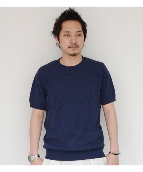 HAMNETT（ハムネット）の「【HAMNETT】 PUNCHING KNIT（トップス・メンズ・ネイビー/ブルー/ライトグレー/グレー(ボーダー)・S/M/L/XL）」の2枚目の写真