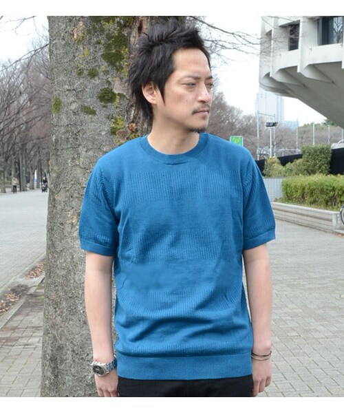 HAMNETT（ハムネット）の「【HAMNETT】 PUNCHING KNIT（トップス・メンズ・ネイビー/ブルー/ライトグレー/グレー(ボーダー)・S/M/L/XL）」の3枚目の写真